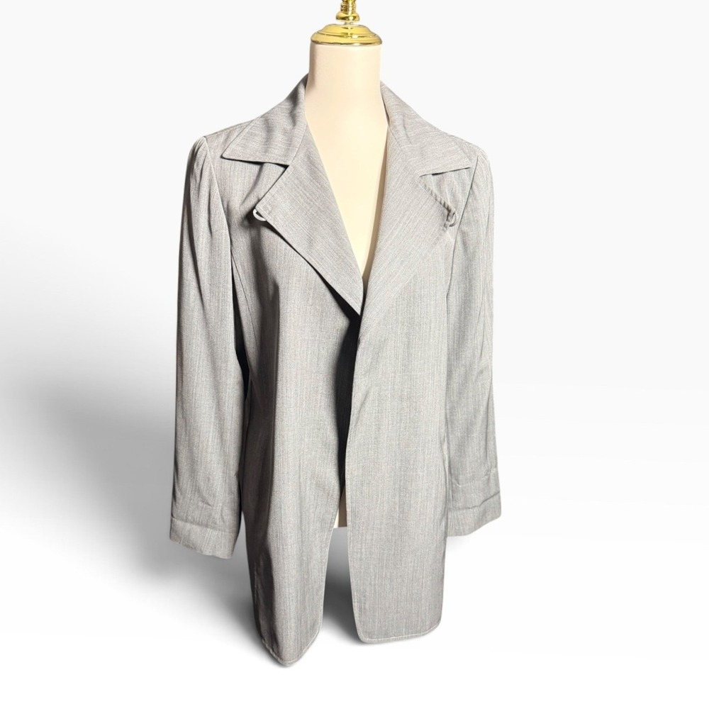 Vintage Lafayette 148 New York Silk Wool Open Front Blazer Gray USA longline